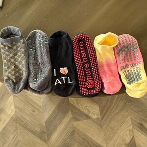 Pure Barre Grip Socks- 3 pairs- grey ☠️, I ❤️Atl, Pink/Yellow